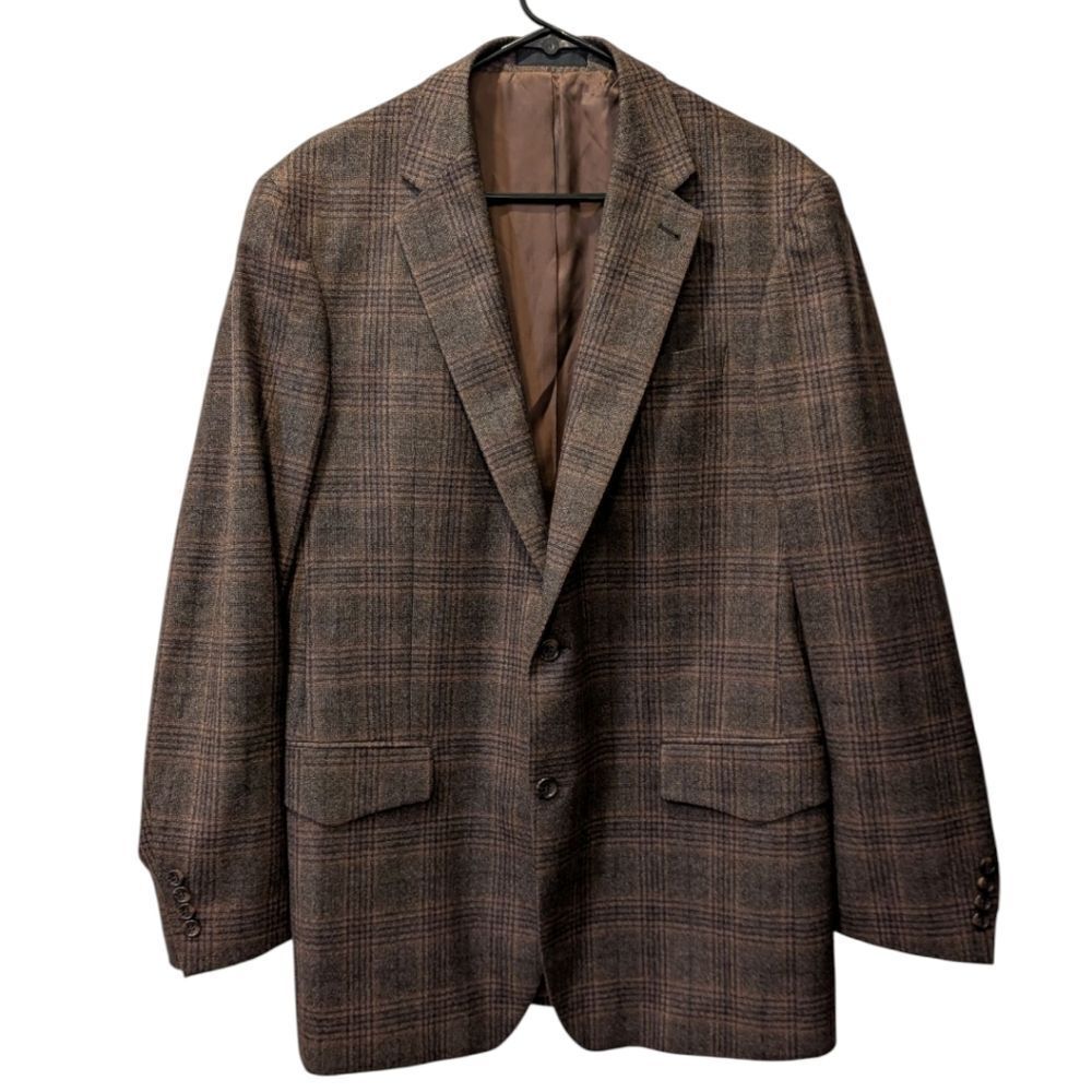 Pinto Ranch Fine Western Wear x Loro Piana Men's 42L Brown Wool Check Blazer